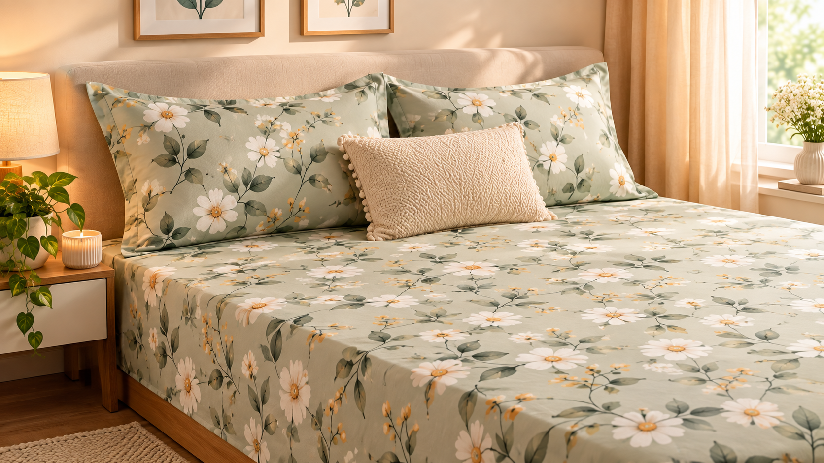The Cottagecore Daisy Collection, Sage Daisy Bedding Set